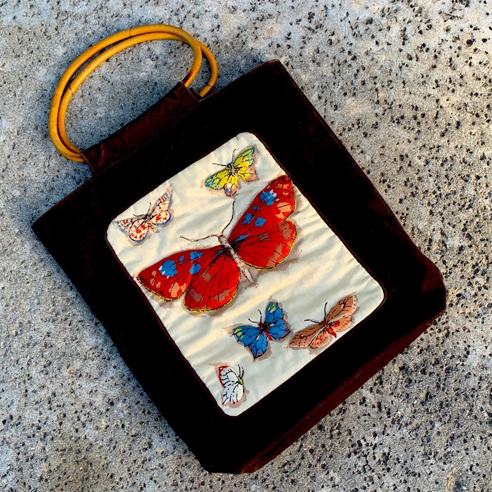 Vintage 1980 Puffy Pretty Moth Book Tote Market Bag